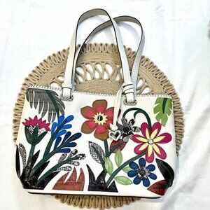 Brighton Eve Paradiso Floral Leather Embossed Applique Shoulder Handbag Tote